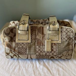 Authentic Coach Handbag SOHO Signature 10871-F12317 Purse Brown W/Gold Trimming
